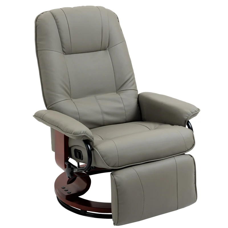 HOMCOM Poltrona Relax Reclinabile Poggiapiedi Regolabile Girevole 360°, Struttura in Legno Rivestimento Sintetico, Grigio
