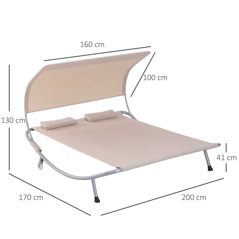 Outsunny Sofá de Jardín para 2 Personas Diseño Contemporáneo Techo Ajustable 2 Ruedas 2 Cojines Acero epoxy Poliéster Marrón