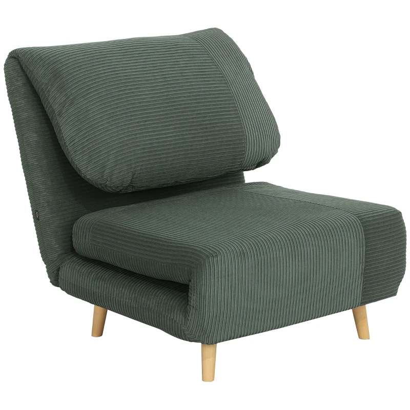 HOMCOM 2 en 1 Sillón Cama para Invitados reposacabezas ajustable Diseño de Cordón 82x89x83 cm Verde