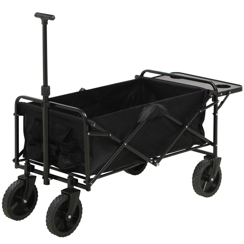 Outsunny Carrito de Jardín Plegable 4 Ruedas lona Desmontable mango telescópico Inclinación ajustable Bandeja Plegable Negro