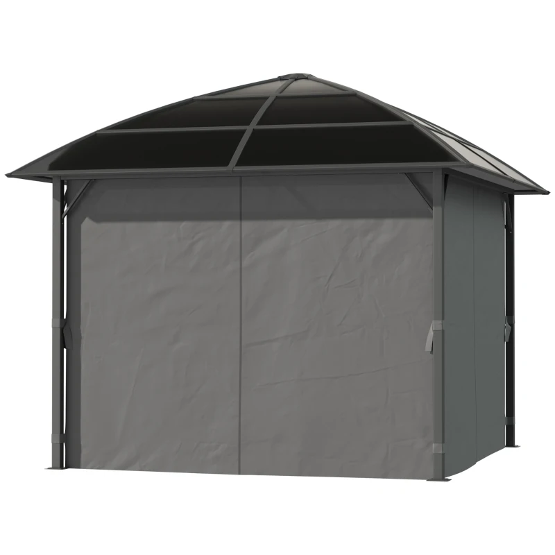 Outsunny Gazebo da Giardino con Struttura in Alluminio, Tetto in Policarbonato, Impermeabile UV 60+, Pareti laterali 3 x 3 m, Grigio Scuro