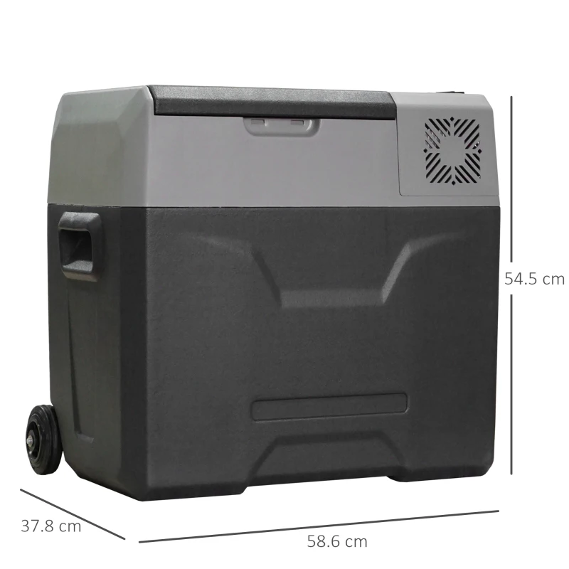 HOMCOM Frigider Auto de 50L cu Panou Touch, Mâner și 2 Roți, 58.6x37.8x54.5 cm, Gri