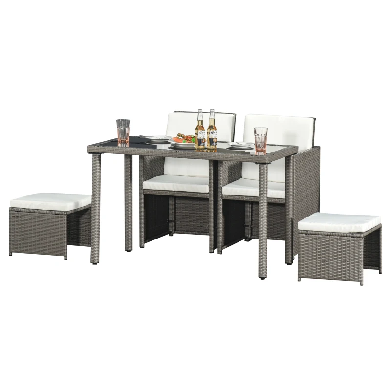 Outsunny Conjunto de salón de jardín encastrable con mesa rectangular 2 sillones y 2 taburetes cojines desmontables lavables