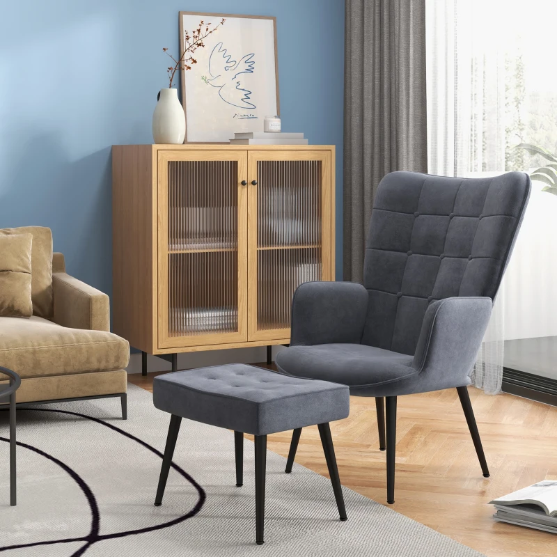 HOMCOM Poltrona con Pouf, Poltrona Relax con Pulsante, Grigio Scuro