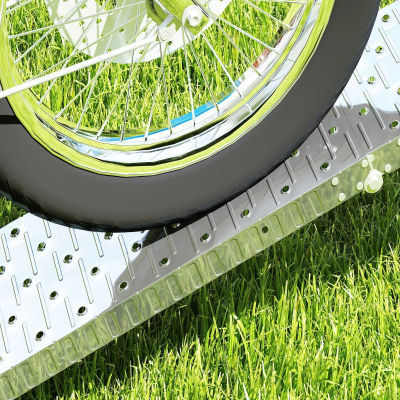 HOMCOM Rampă pentru Motociclete și Biciclete cu Sarcină Maximă 230 kg, 190x22x8 cm, Argintiu