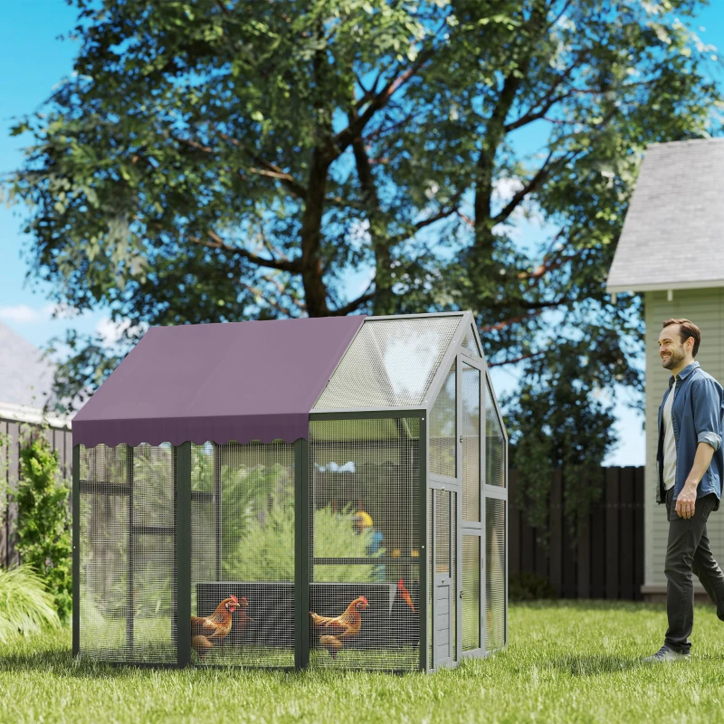 PawHut Enclos à poules, Poulailler avec toit imperméable, 2 nichoirs, 2 perchoirs, pour 6-8 poules, env. 1,7 x 1,8 x 1,8 m(m-5)