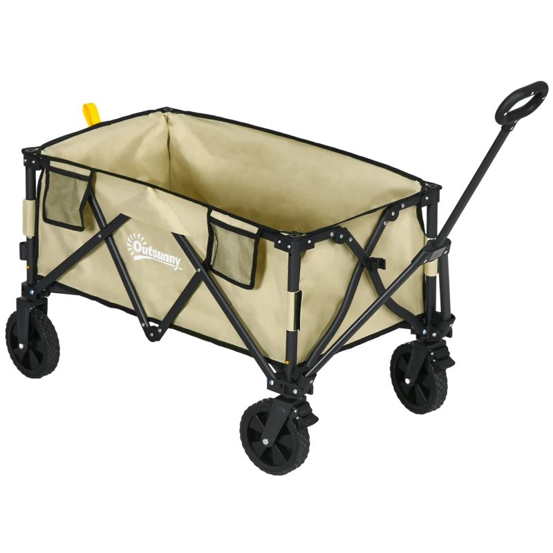 Outsunny Chariot de Jardin Pliable de 78L en Acier, tissu Oxford et Plastique, 105x52x70-110 cm, couleur Kaki