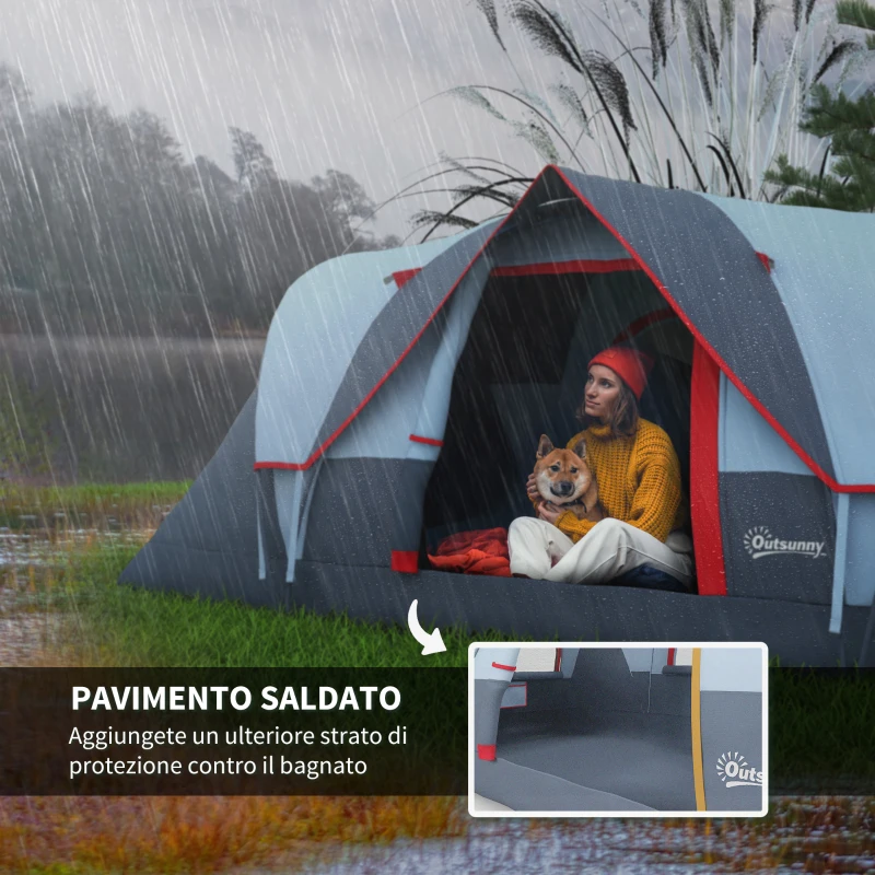 Outsunny Tenda da Campeggio 6 Posti Idrorepellente con Protezione UV, Pali in Fibra di Vetro, 4.55x2.2x1.8 m, Grigia