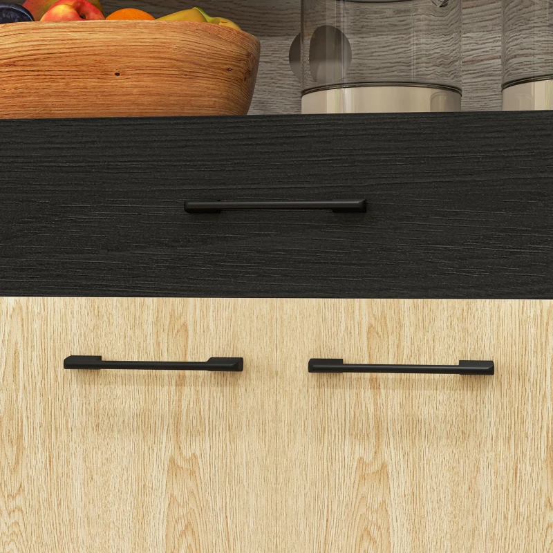 HOMCOM Armario de cocina con múltiples almacenamientos con cajón 2 armarios estantes ajustables altura 178 cm Negro y Madera Natural