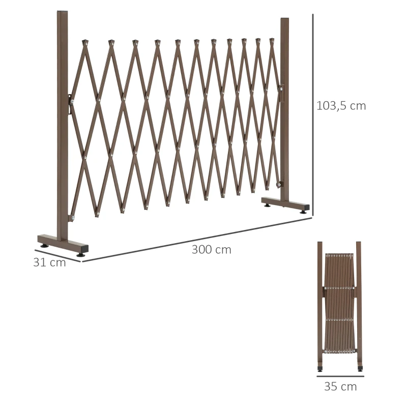 Outsunny Barrera Extensible retráctil barrera de seguridad 300x31x104 cm aluminio metal Chocolate