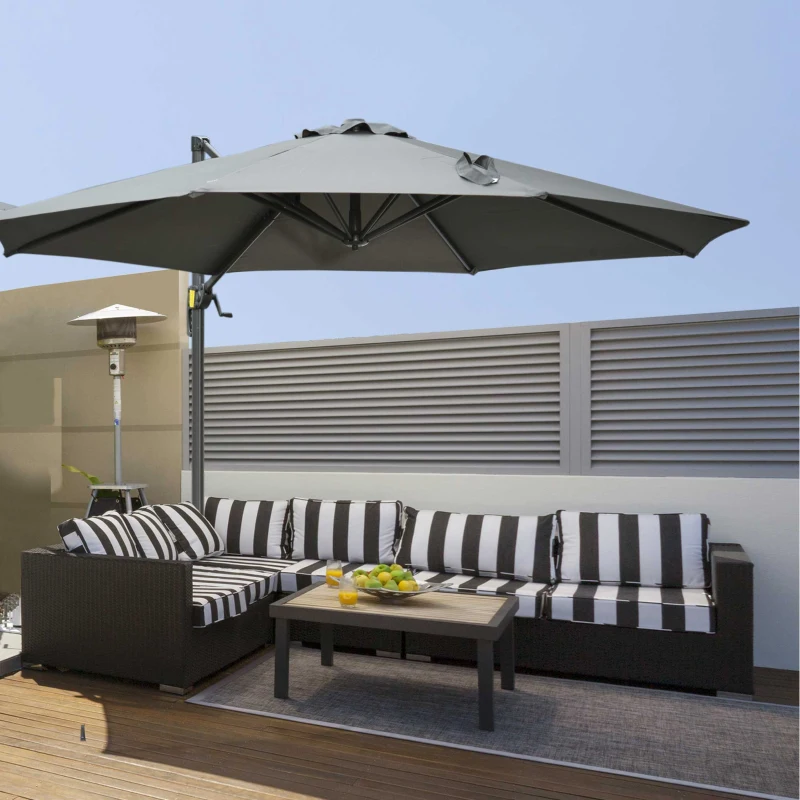 Outsunny Parasol desplazado octogonal inclinable parasol giratorio 360° con base en forma de cruz 8 varillas manivela incluida 3x2,5 m