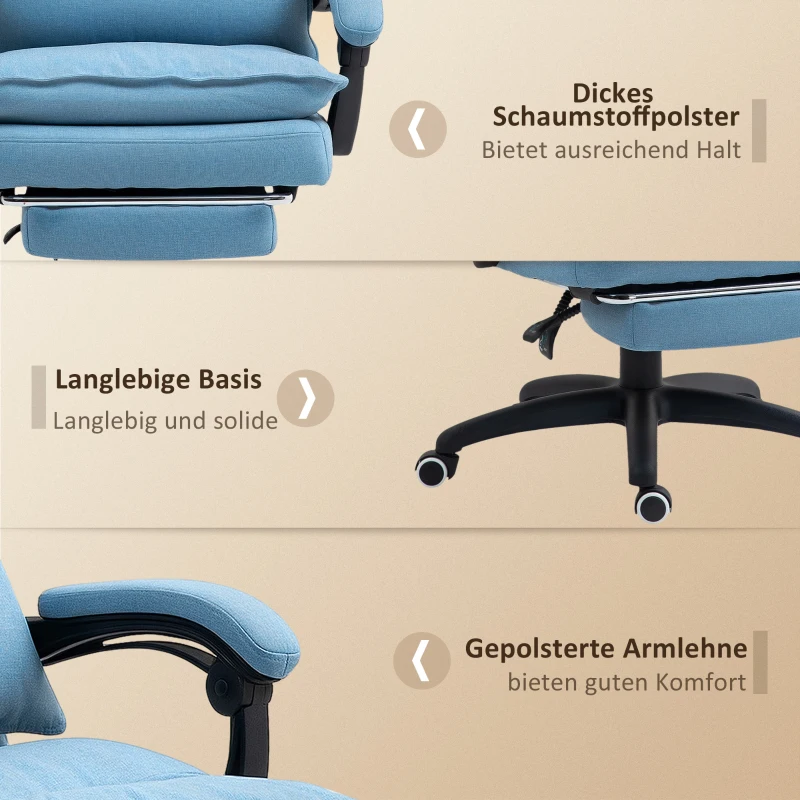 Vinsetto Silla de Oficina con Masaje Sillón de Escritorio Sillón Giratorio Ergonómico Ajustable en Altura Nylon Azul