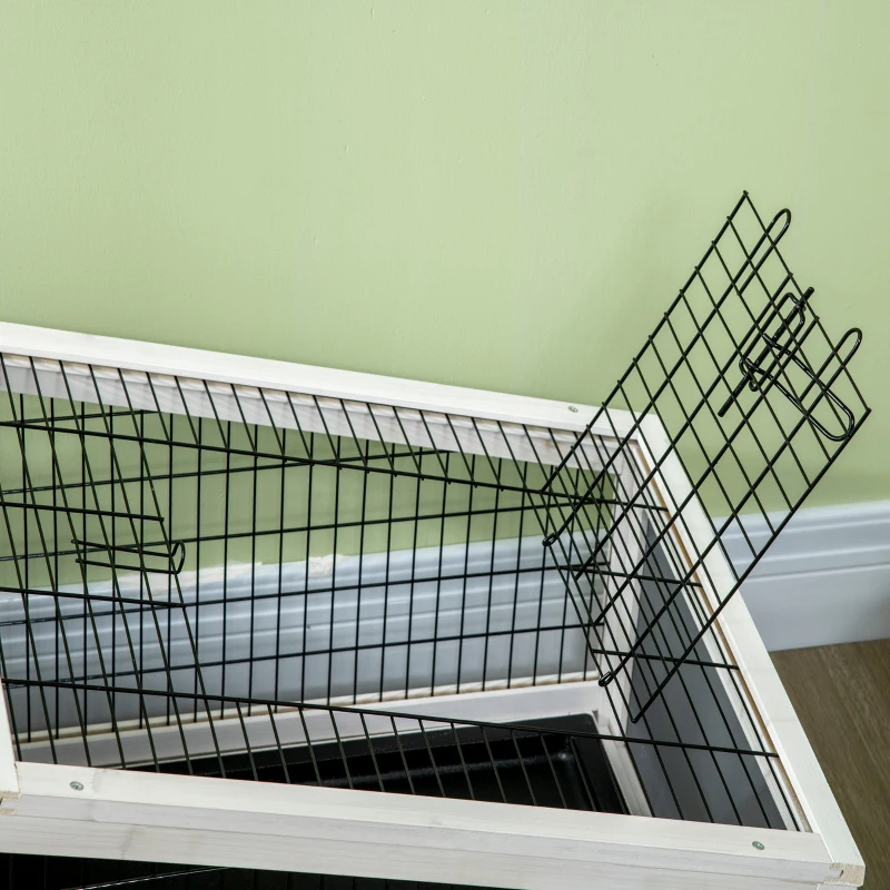 PawHut Conejera en Madera con Casita y Zona Abierta para 1 Conejo, 90x53x50 cm, Gris Oscuro