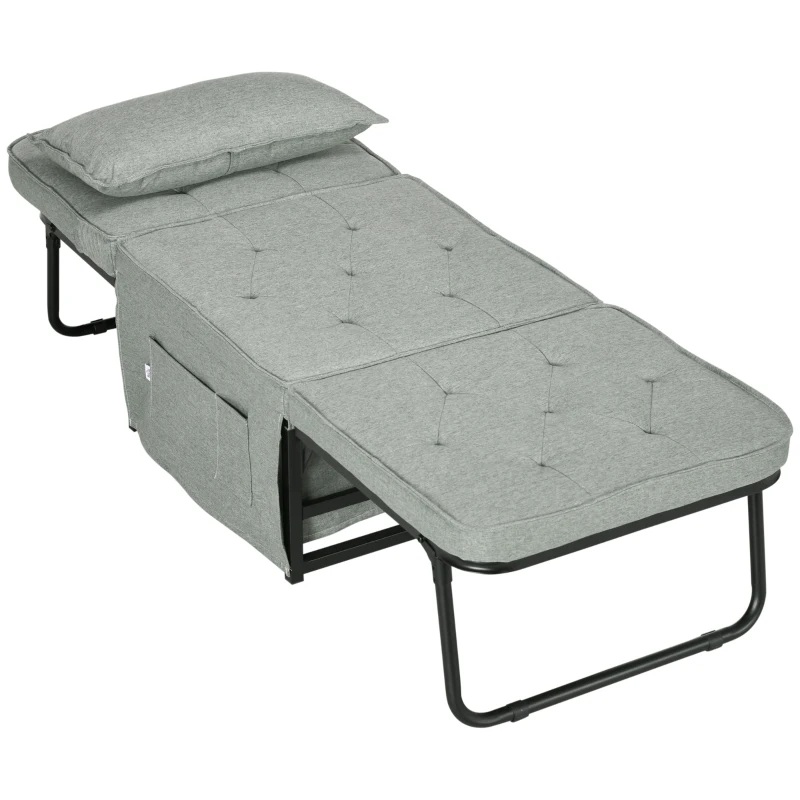 HOMCOM Sillón convertible 4 en 1 con respaldo reclinable en 5 posiciones y cojín 180x64x40 cm Gris Claro