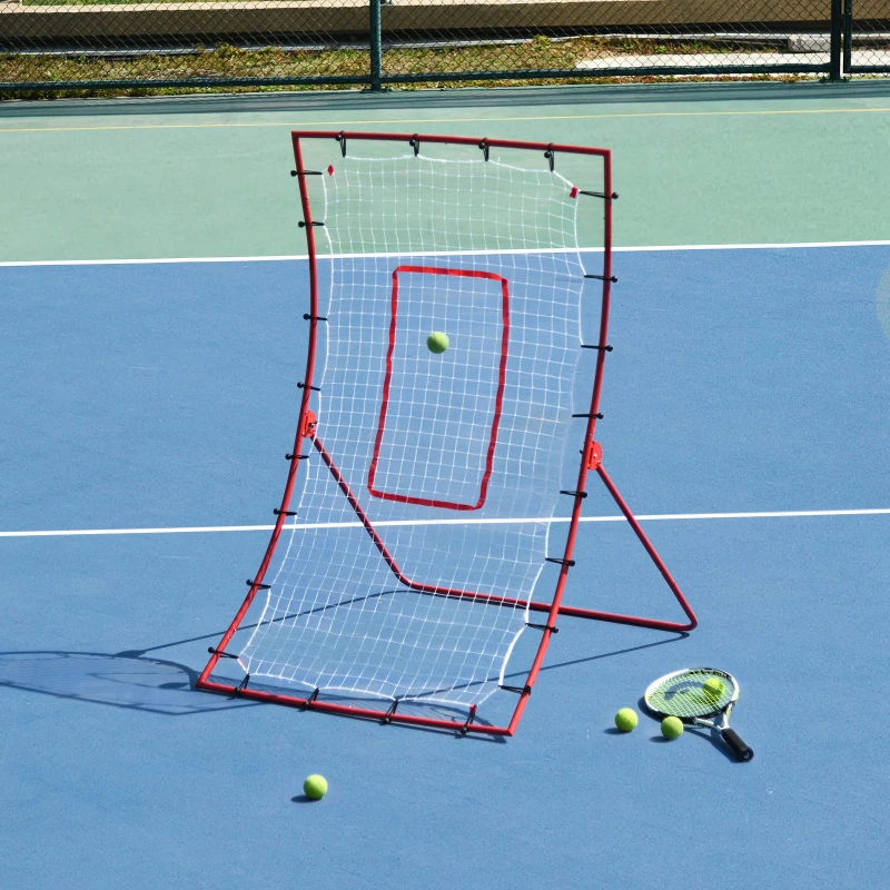 HOMCOM Fußball-Rebound-Netz, Fußball-Rebounder, verstellbare Winkel, Befestigungszubehör inklusive, Rot, Weiß