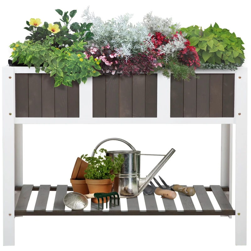 Outsunny Huerto en Altura Mesa de Trabajo de Jardinería Jardinera de Madera para Vegetales Flores, Macetero con Estantería 119x57x89 cm