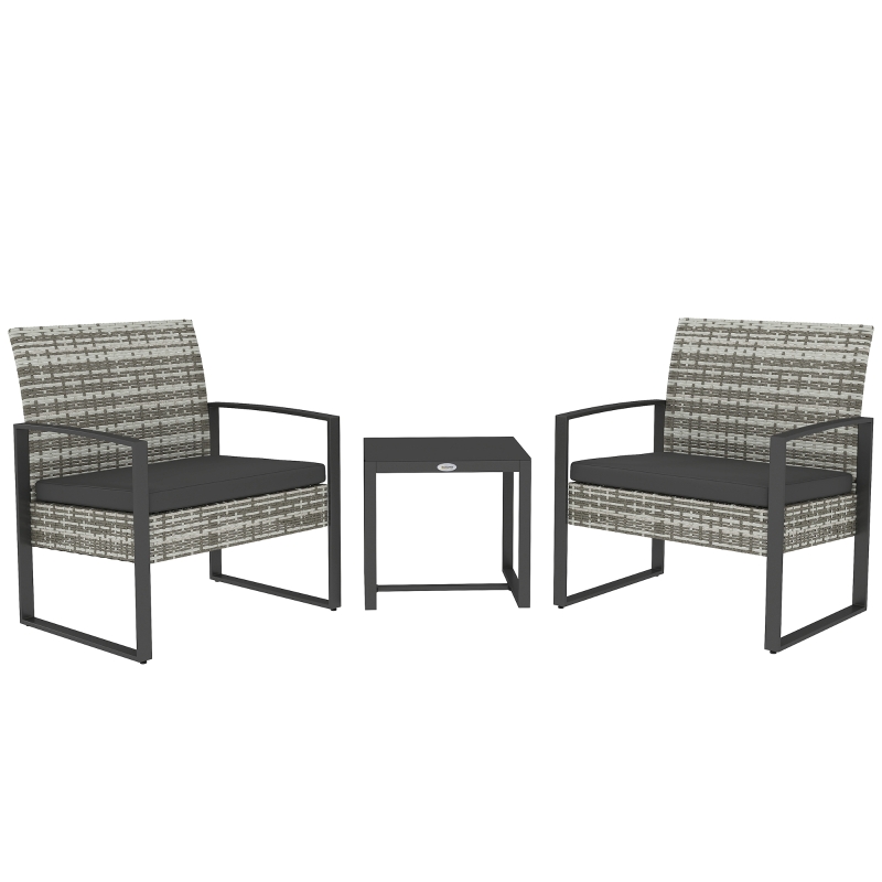 Outsunny Set De Jardín 3 Piezas – 2 Sillones Papasan Giratorios 360° Y Mesa Redonda Con Vidrio, Cojines De 10 Cm