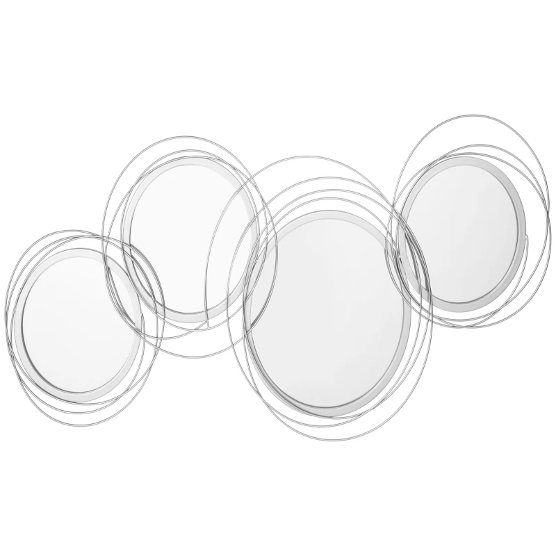 HOMCOM Set di 4 specchi rotondi in metallo argentato 107 x 56 cm