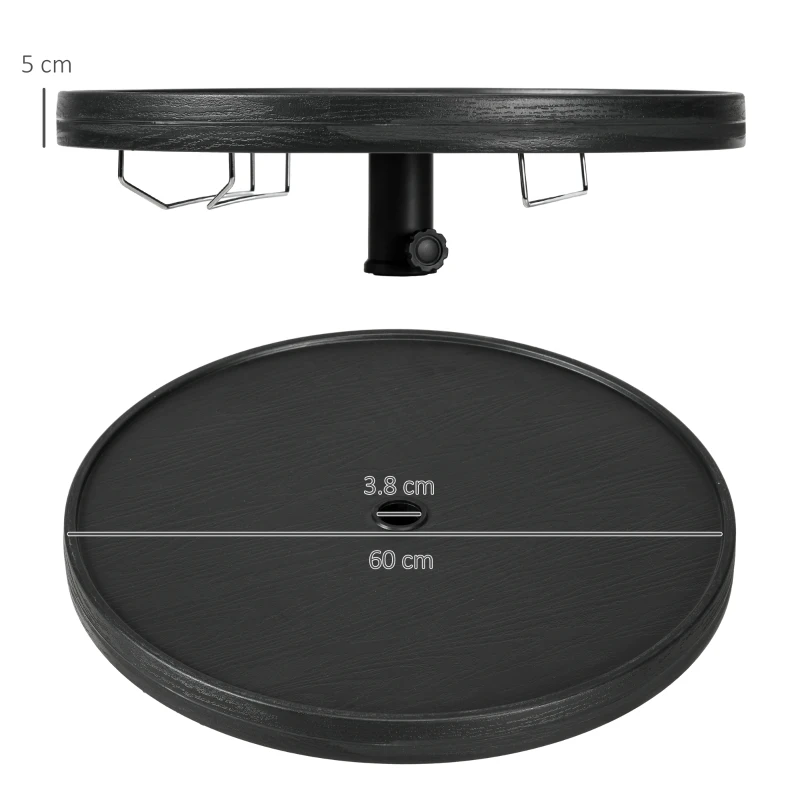 Outsunny Tischplatte für Sonnenschirm runde Tischplatte 60 cm mit Loch für Sonnenschirm für Strand, Terrasse, Garten, Pool Schwarz