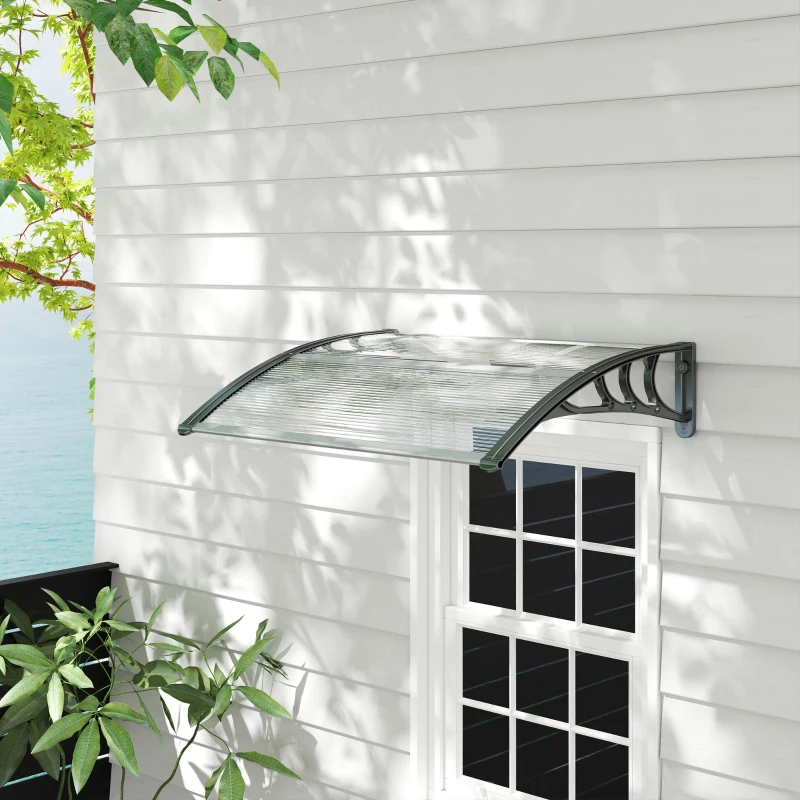 Outsunny Pensilina per Porta con Design ad Arco Arrotondato, in Policarbonato, 100L x 80W x 23H cm, Nero