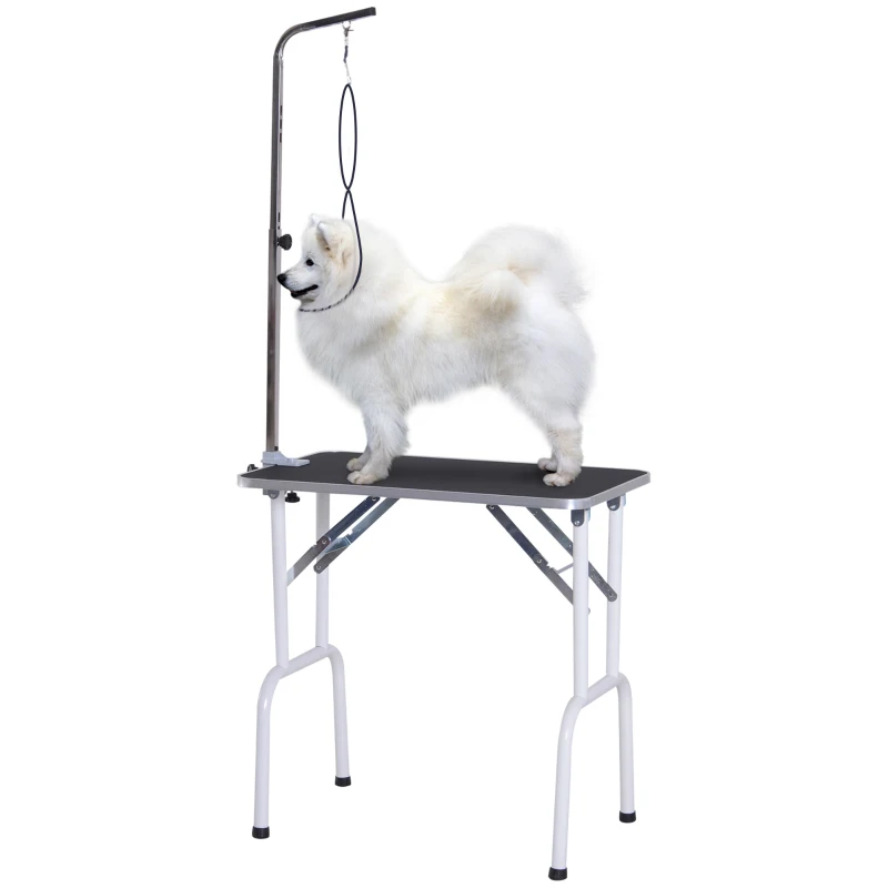PawHut Mesa de Aseo Plegable Mesa de Corte Mesa de Cuidado para Perros Gatos Metal Negro 81x48,5x80 cm