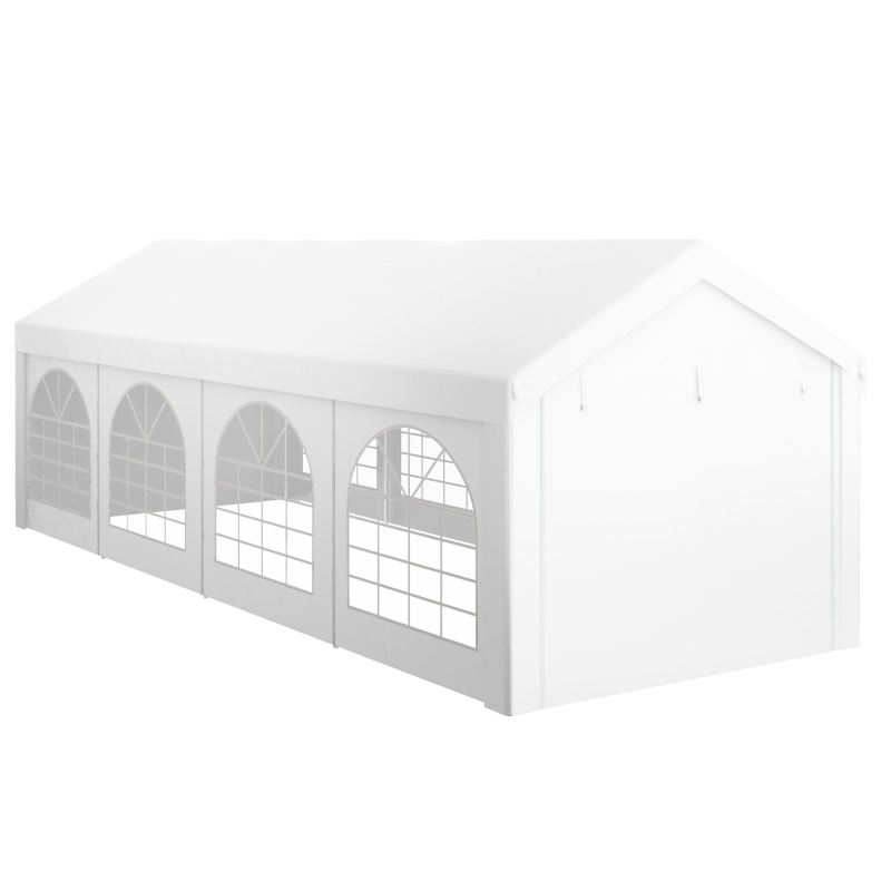 Outsunny Gazebo da Ricevimento, Tendone, Padiglione 8 x 3 m con 8 Grandi Finestre e 2 Porte, 24m², Bianco