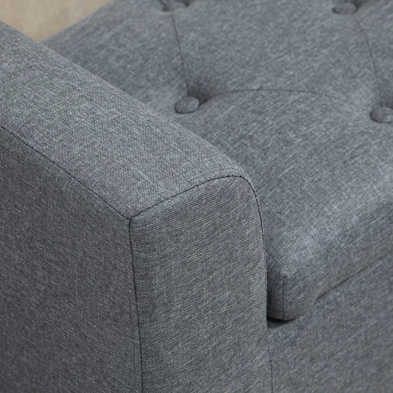 HOMCOM Banc de rangement, banc rembourré, résistant jusqu'à 130 kg, aspect lin, bois de caoutchouc, 116 x 44 x 58 cm, Gris clair