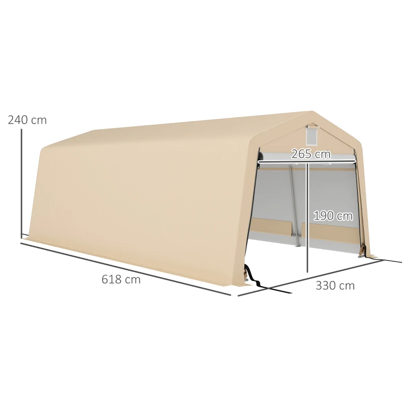 Outsunny Carport Garage Zelt 6,2L x 3,3B x 2,4H m feuerverzinkter Stahl HDPE 150 g/m² wasserdicht anti-UV