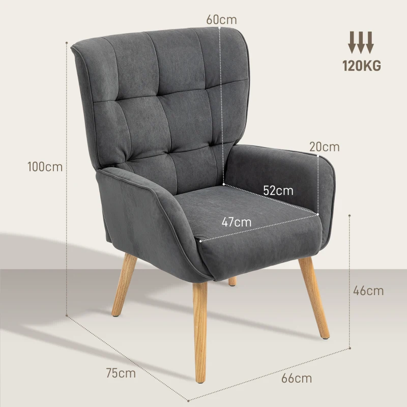HOMCOM Sillón Tapizado Sillón de Salón con Acolchado en Terciopelo hasta 120 kg Gris