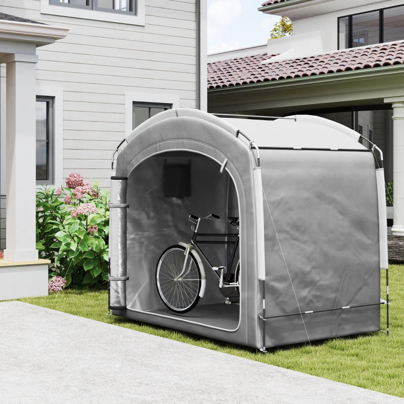 Outsunny Tenda per biciclette rifugio per biciclette portatile per 3-4 biciclette con 2 tasche laterali 205 x 140 x 188 cm grigio scuro