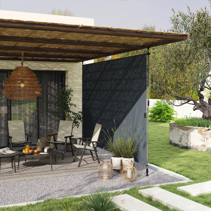 Outsunny Toldo de Brazo Rectráctil Ajustable con Manivela Sin Perforación 350 cm de Ancho Gris Oscuro