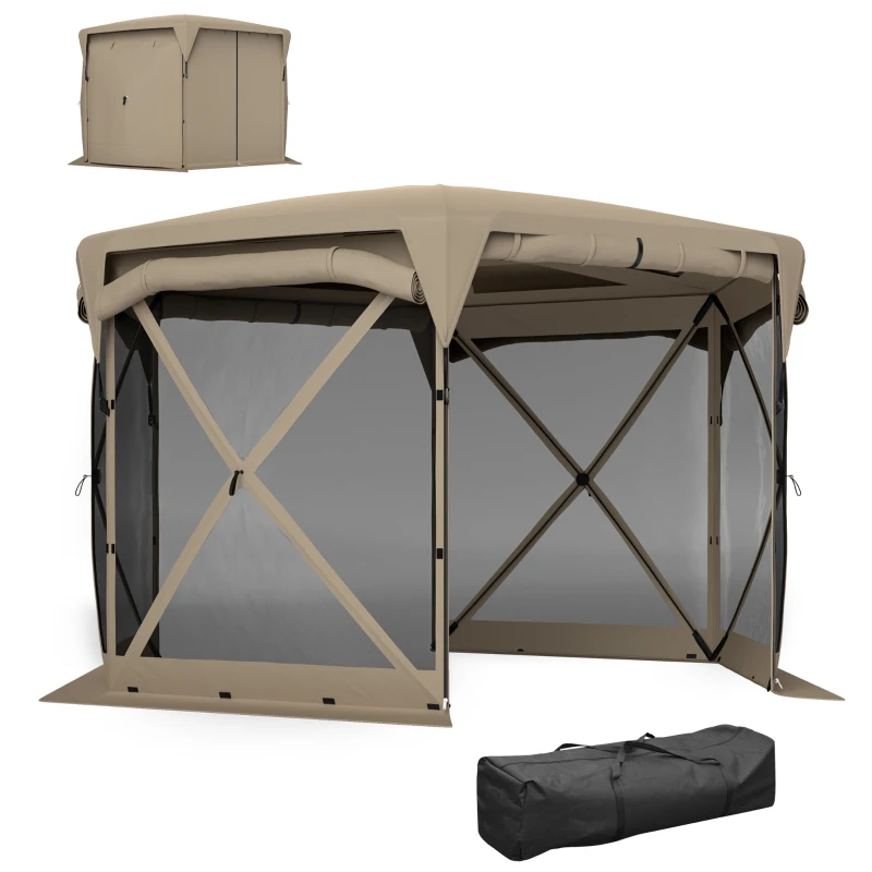 Outsunny 3 x 3,5 Pavillon de jardin pop-up avec protection UPF30+, parois en filet, sac de transport, pour fêtes de jardin, camping, Kaki