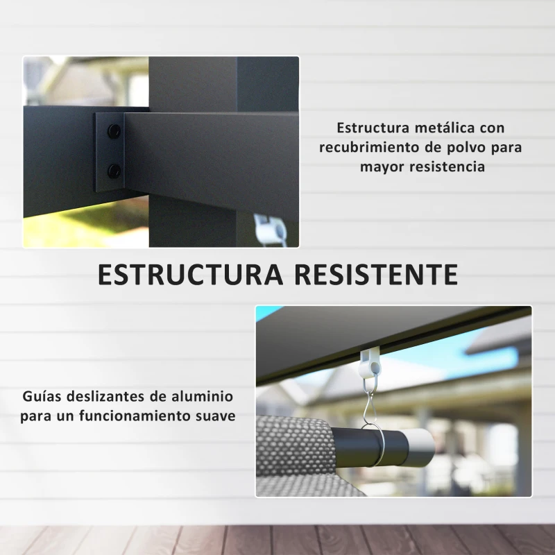Outsunny Pérgola de Pared o Independiente 4x3 m Cenador con Techo Retráctil Laterales Enrollables Protección UV30+ Gris