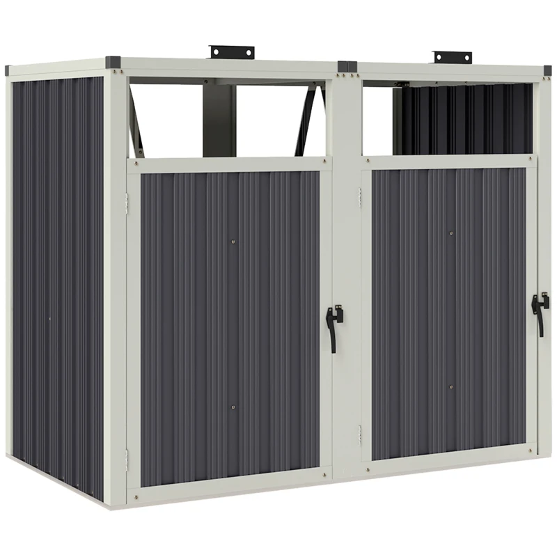 Outsunny Ripostiglio per 2 bidoni 240L ripostiglio bidoni esterno coperchio apribile 180° acciaio zincato 146x81x122cm grigio scuro