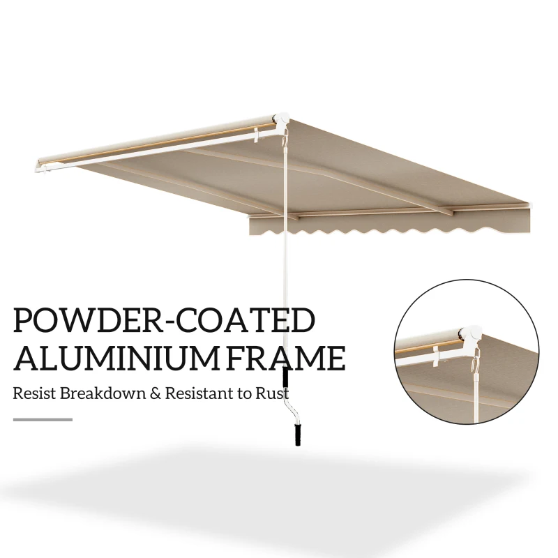 Outsunny Buiten handbediende knikarmluifel 4m met handslinger aluminium wit + beige(m-7)