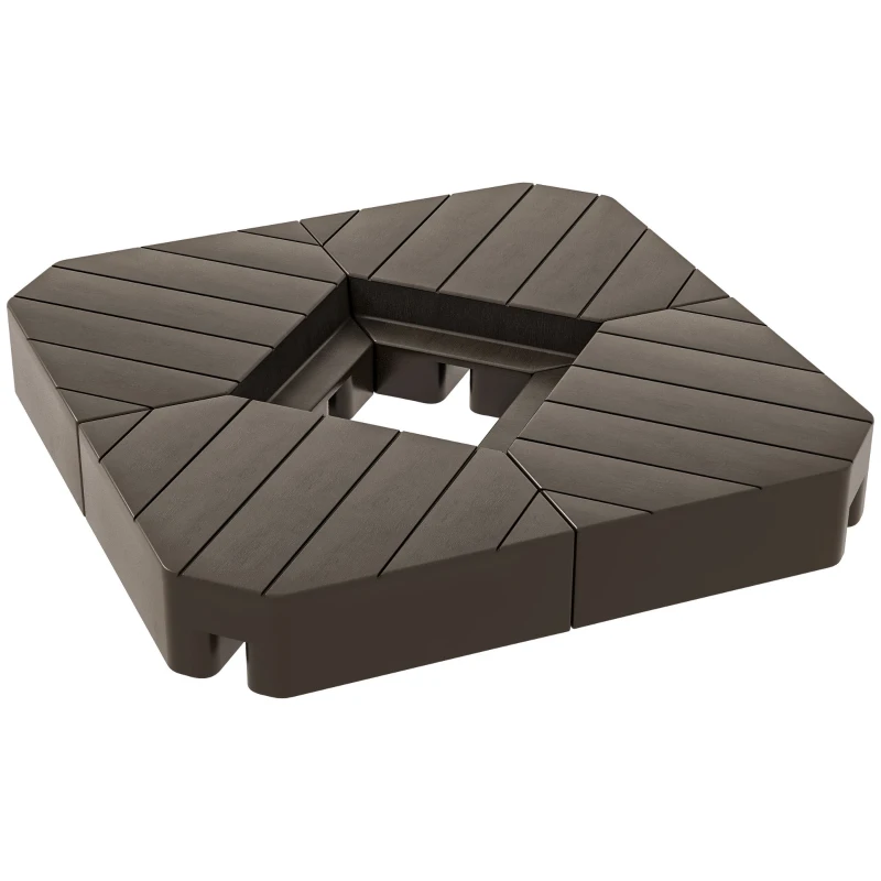 Outsunny Set di 4 Pesi Zavorra Quadrati per Ombrelloni con Base a Croce, da Riempire d'Acqua o di Sabbia fino a 60/80 kg, Marrone