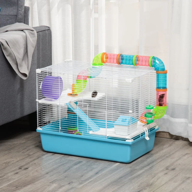 PawHut Käfig für Hamster Ratte Nager 3 Ebenen mit Tunnel, Trinkflasche, Rad, Häuschen, Leitern Maße 59B x 36T x 47H cm