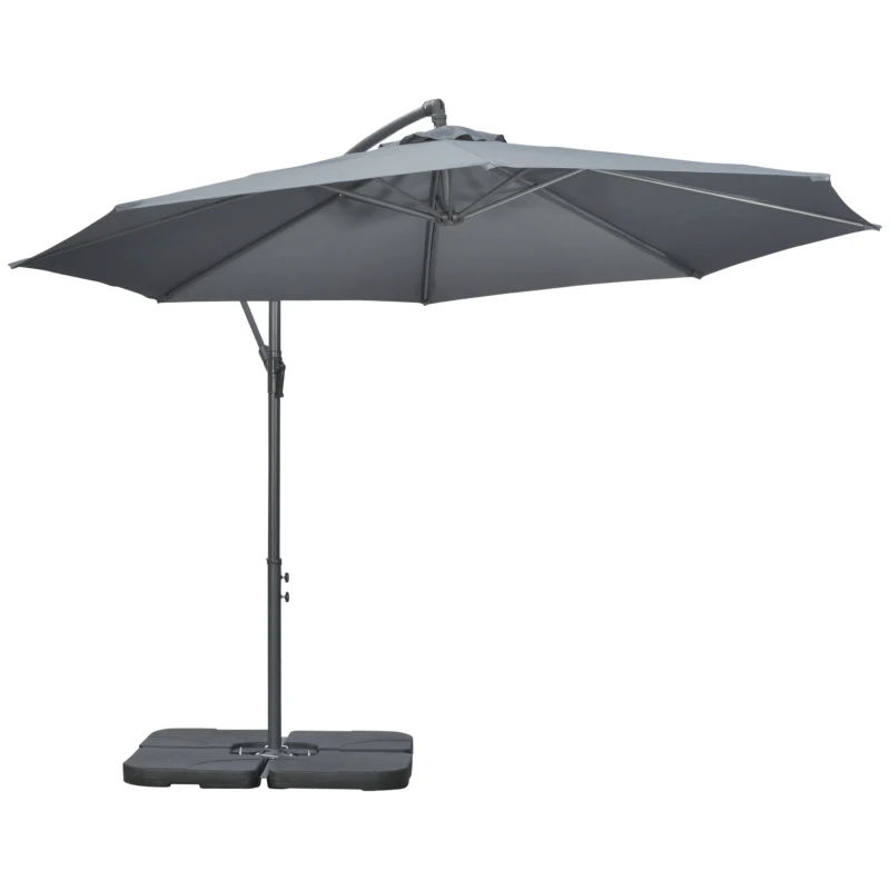 Outsunny 3m Cantilever Parasol, Hanging Parasol, with Crank Handle, Cross Base, Cover, Weights,  Dark Grey