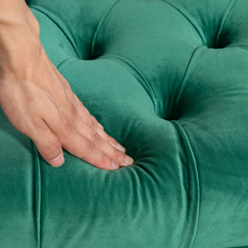 HOMCOM Gepolsterte Bettbank mit Steppmuster aus samtigem Stoff, 118x45x42 cm, Dunkelgrün
