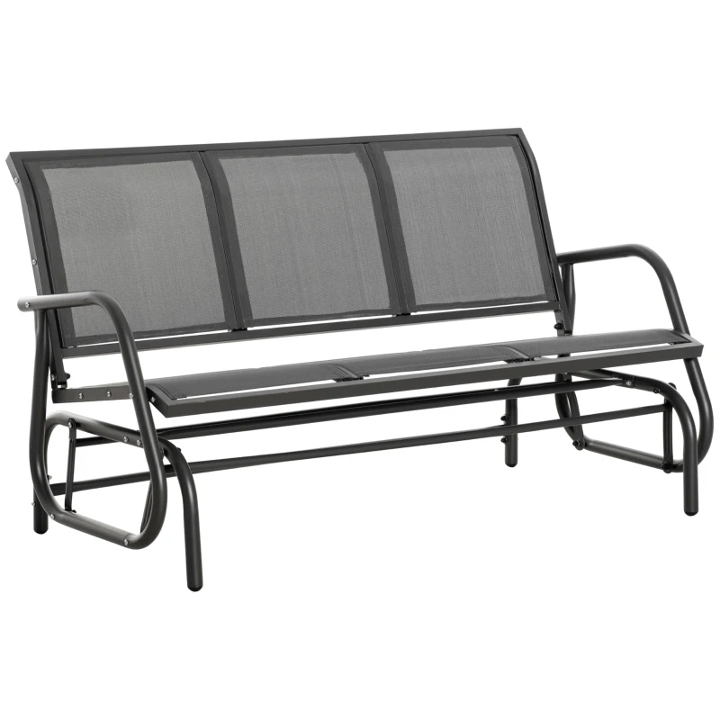 Outsunny Banc à Bascule de Jardin à 3 Places en Métal et Tissu en Maille Respirant, 147x75x85cm, Gris