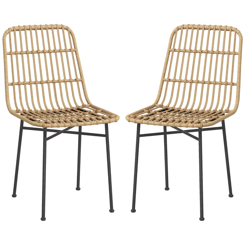 HOMCOM Conjunto de 2 sillas de comedor de diseño bohemio de ratán sintético y base de acero 45x57x83 cm Amarillo