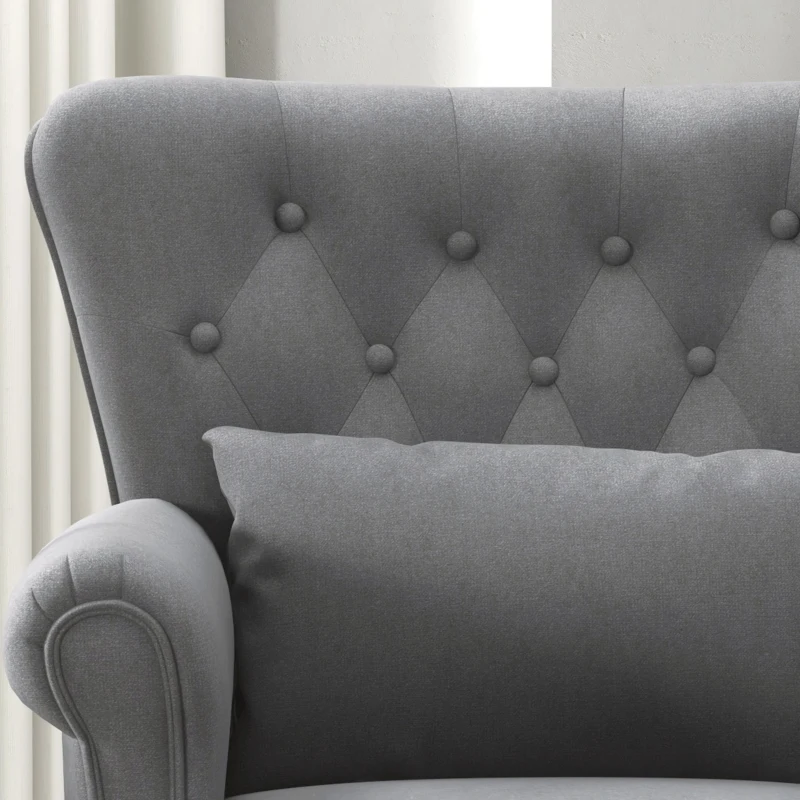 HOMCOM Poltrona da Salotto Vintage in Tessuto con Cuscino Lombare e Imbottitura, Grigio Scuro