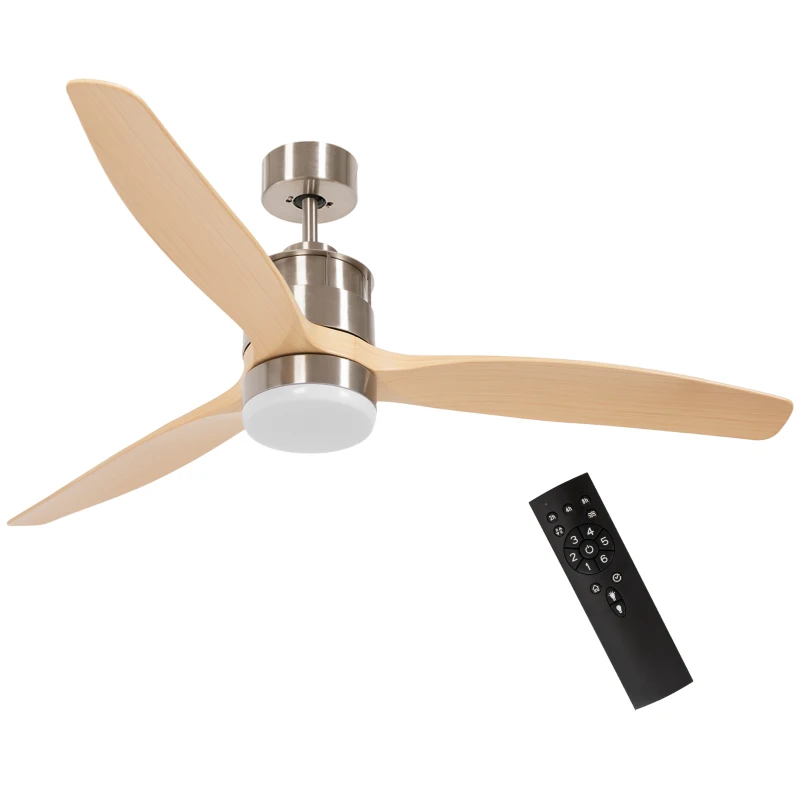 HOMCOM Ventilador de techo reversible con luz LED 6 velocidades silencioso - control remoto - diámetro 132 cm natural