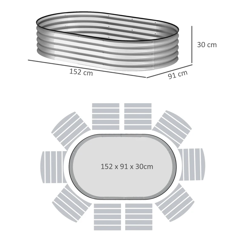 Outsunny Set aus 2 erhöhten, verzinkten Stahl-Pflanzkästen, Gartenbett-Kit, Gummiumrandung, 152 x 91 x 30 cm, Silber