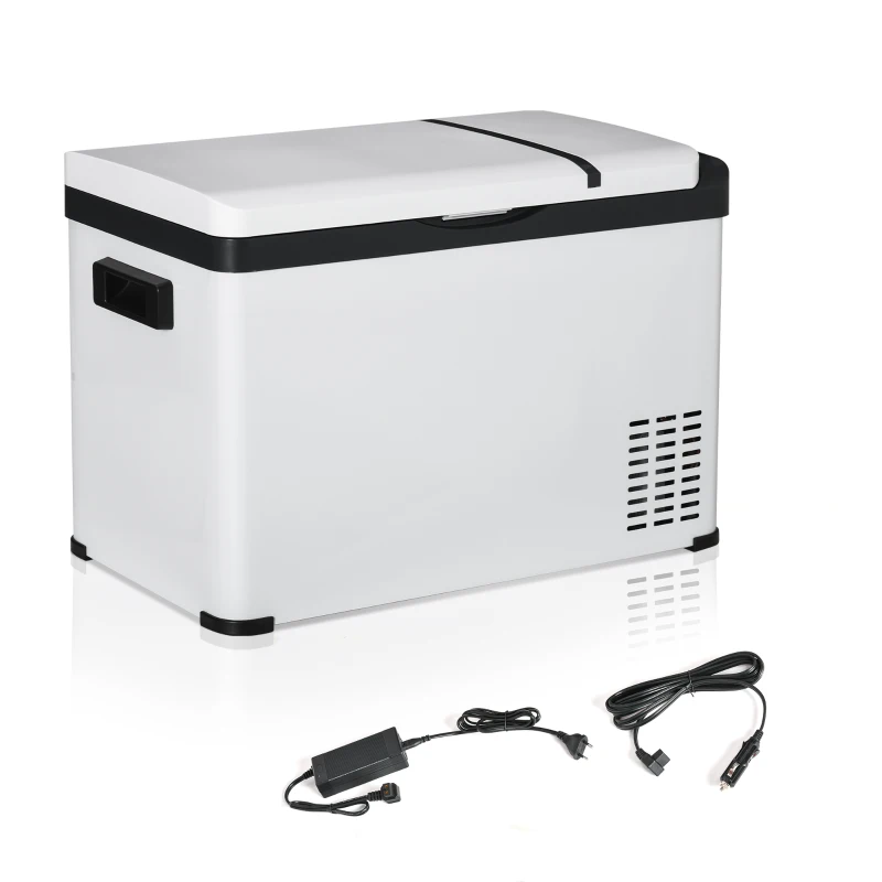 Outsunny Réfrigérateur de Voiture 30L 12/24V jusqu'à -22℃ Réfrigérateur Électrique avec Lumière LED et Poignées Pliantes 61x32x40 cm Blanc