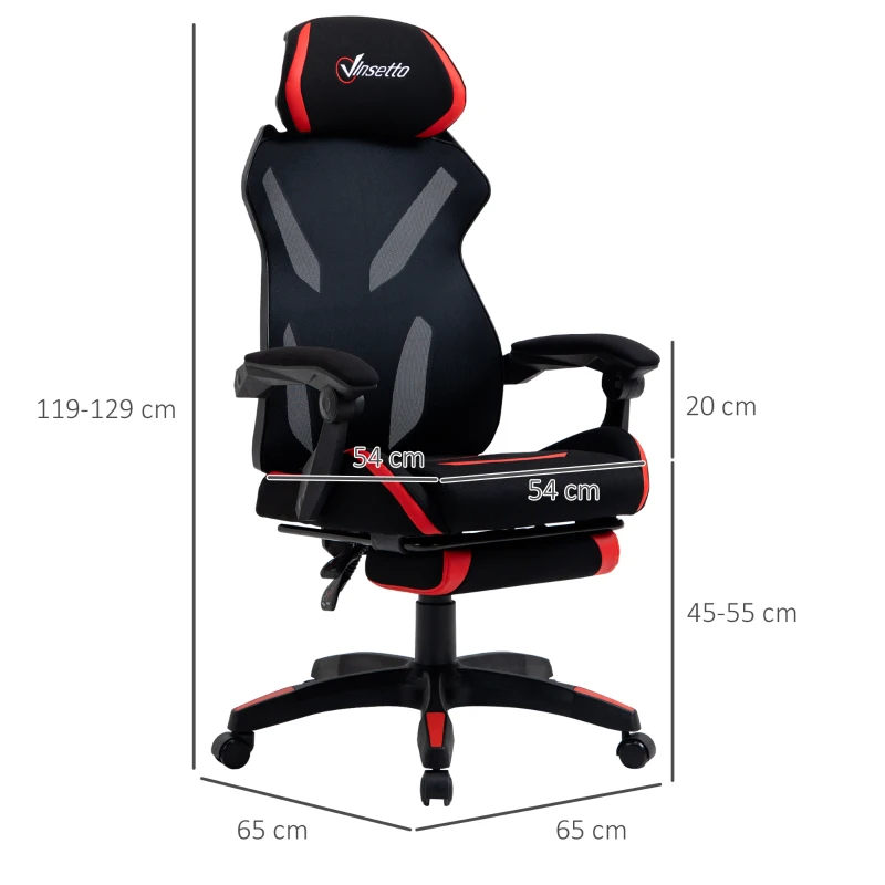 Vinsetto Silla de Oficina Silla de Escritorio Ergonómica Gran Comodidad con Reposapiés Soporte Lumbar Altura Ajustable 65x65x129 cm