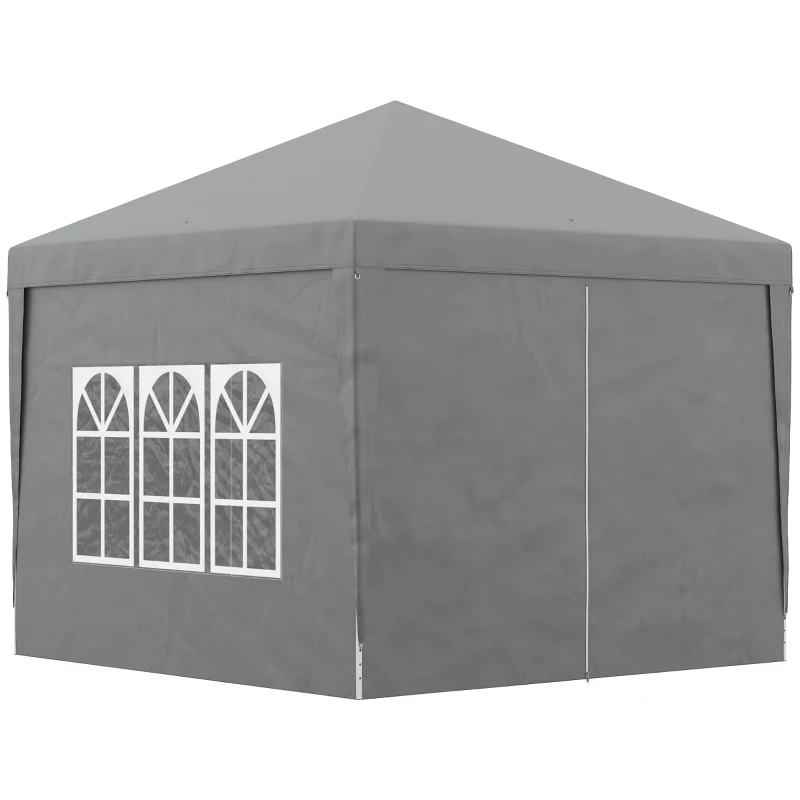 Outsunny Cenador para Exteriores 3x3 m Plegable con 4 Paneles Laterales, en Acero y Tela Oxford Gris Claro(m-6)