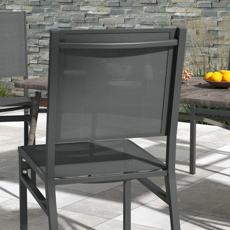 Outsunny Conjunto de 4 sillas de jardín en aluminio con revestimiento de malla textileno para comedor exterior