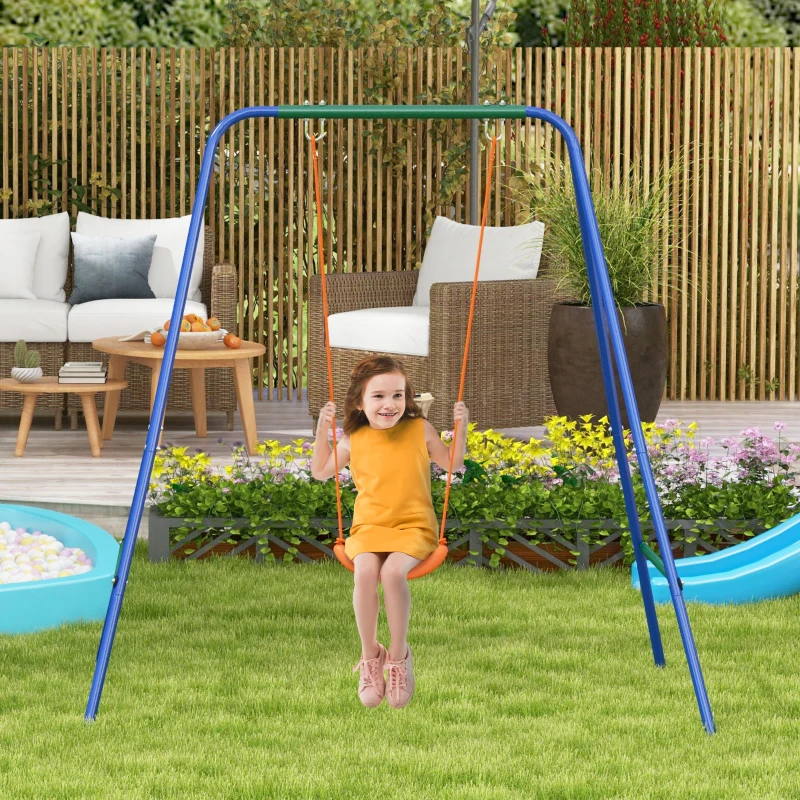 Outsunny Balançoire de Jardin 2 en 1 pour Bébés et Enfants de 6 Mois à 8 Ans, Orange et Bleu