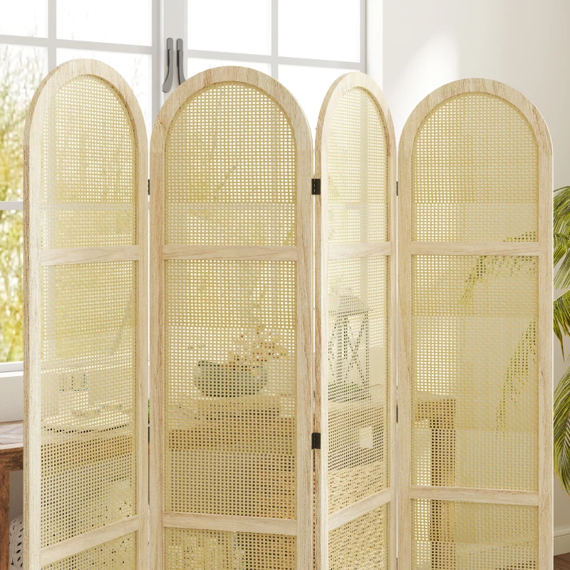 HOMCOM Separatore Interno in Legno da 4 Pannelli 170 x 160 cm, Pieghevole e Portatile, Motivo Intrecciato a Mano, Legno Naturale